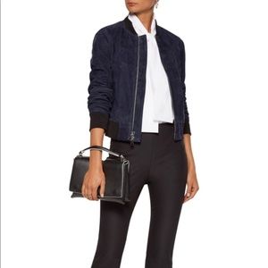 THEORY Navy Suede Bomber